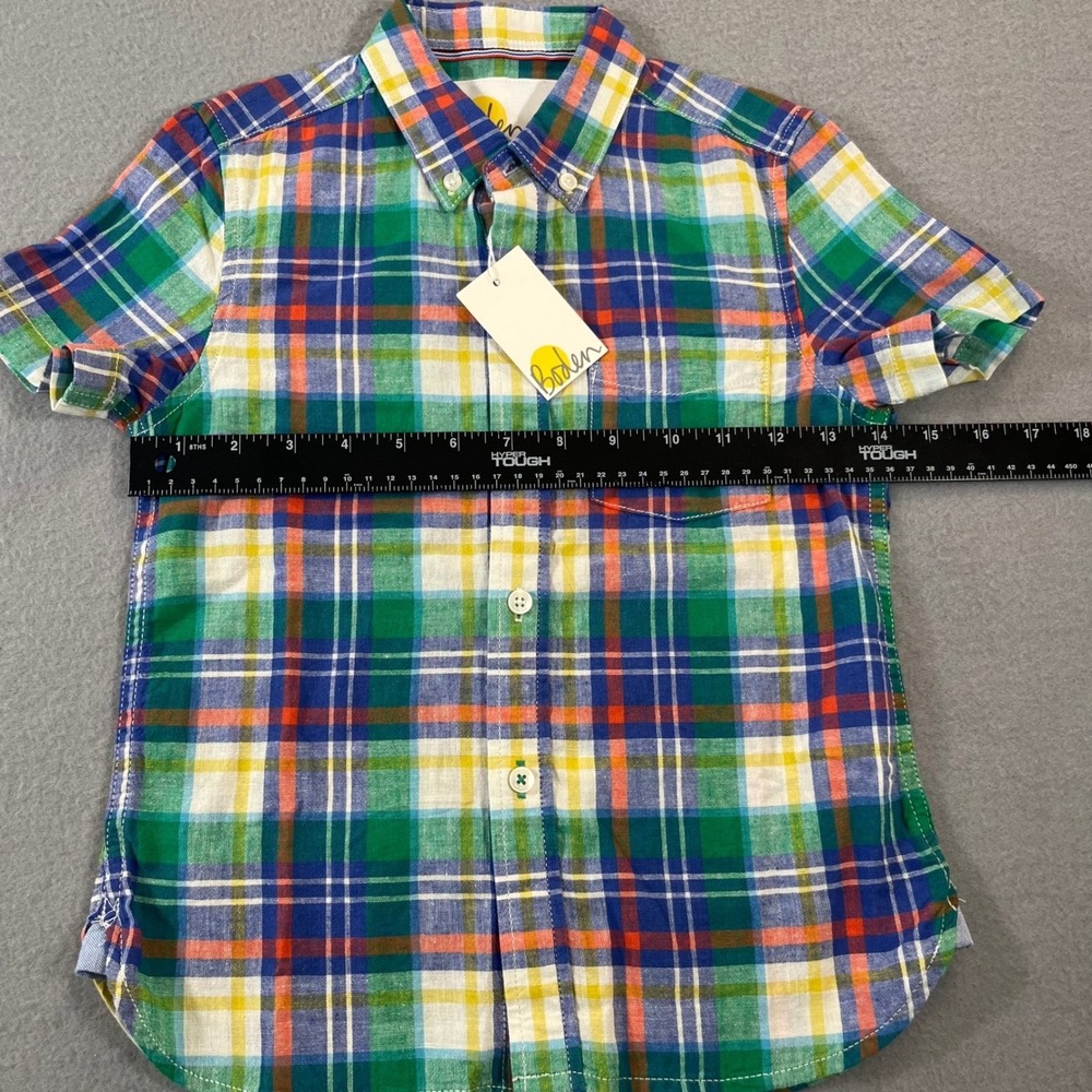 NWT Boden Boys Multi-Color Plaid Linen Blend Short Sleeve Button Down Shirt 5-6Y - Picture 4 of 8